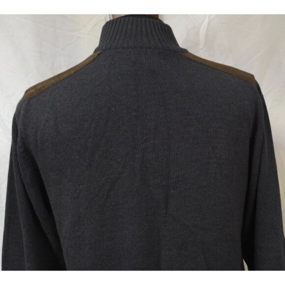 Haggar Mens Medium Grey Quarter Button Suede Trim Pullover Long Sleeve Sweater - Picture 9 of 12